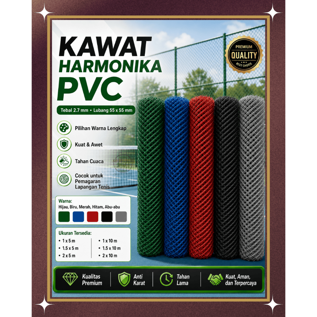 Kawat Harmonika PVC  2.7 mm/Panjang 5 meter dan 10 meter / lubangan 5.5 x5.5 cm– Anti Karat, Kuat & 