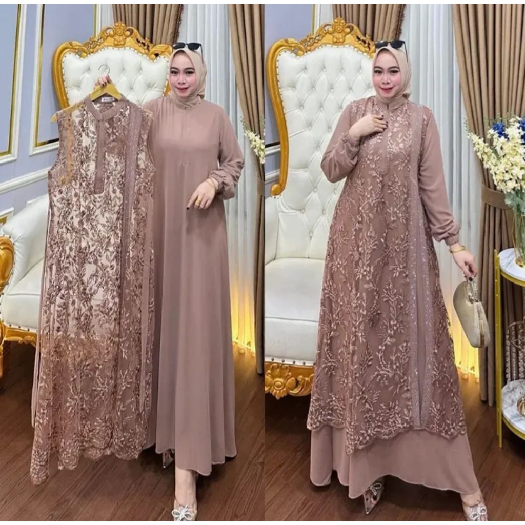 gamis brukat nazila premium kekinian cantik dan elegan bisa untuk lebaran dan ke undangan gamis terb
