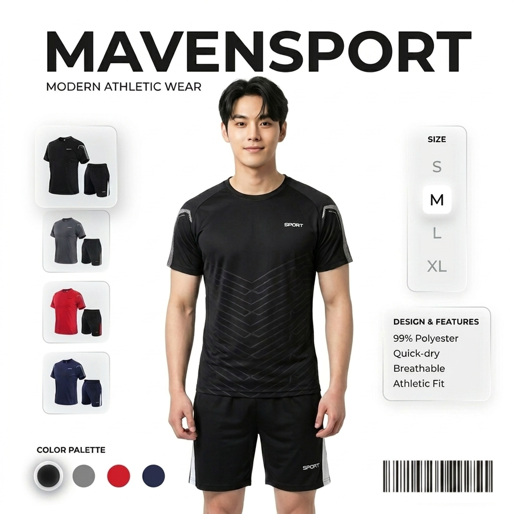 BLACK MAVEN Setelan Olahraga Pria Jogging Badminton