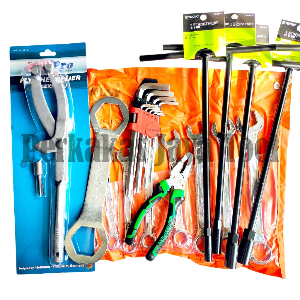 Paket Kunci Ring Pas + 4 pcs Kunci T Tekiro + Treker + Tahanan Kopling + Kunci L Kombinasi + Tang