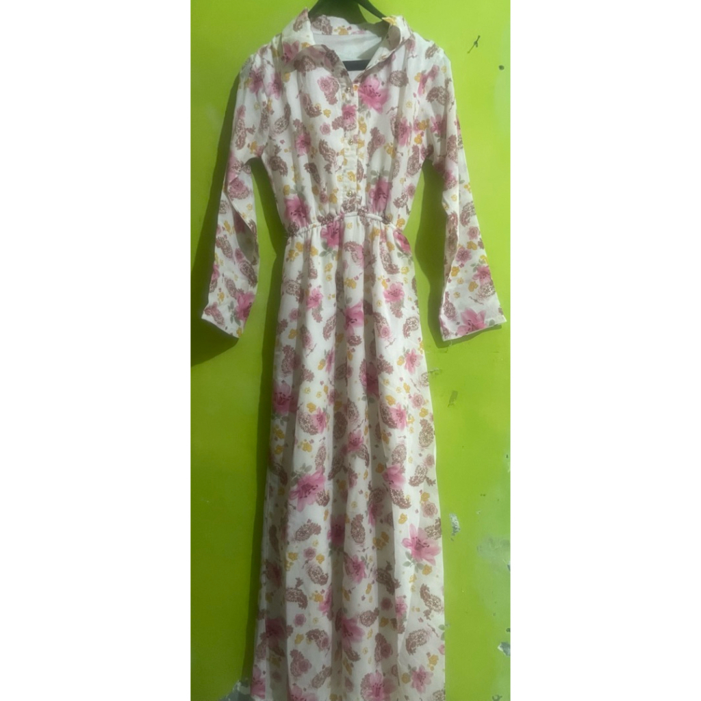 PL Gamis sifon bunga cantik preloved .
