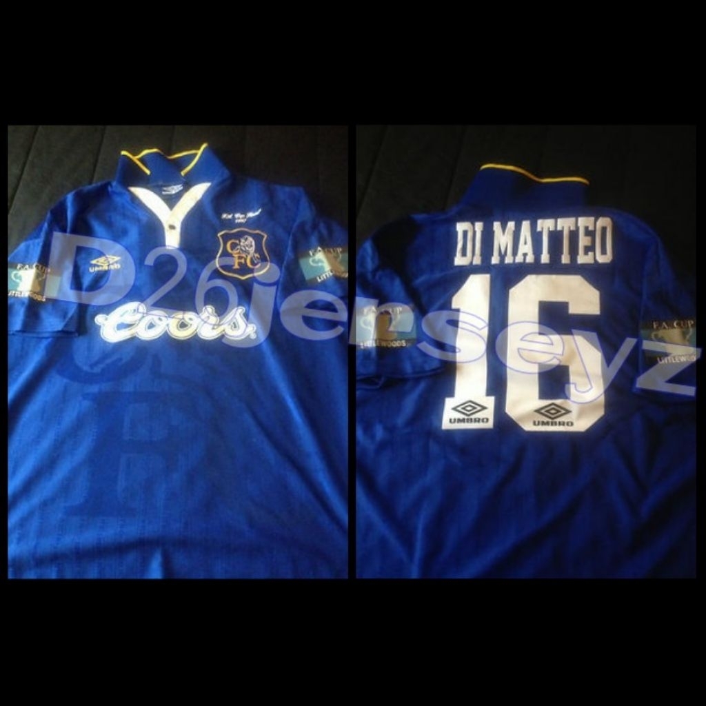 Jersey RETRO ChelLsSiiE_ Home FA Cup Final 1997 +  Cetak Nama Nameset DI MATTEO 16 / Custom suka suk