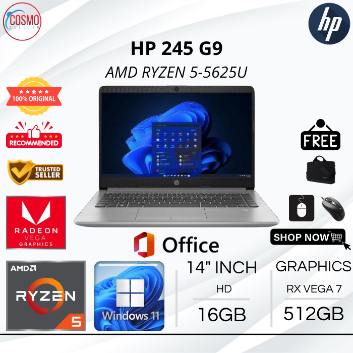 HP 245 G9 AMD RYZEN 5-5625U | RAM 16GB SSD 512GB | 14 INCH - WIN 11 + OFFICE (LAPTOP HP)
