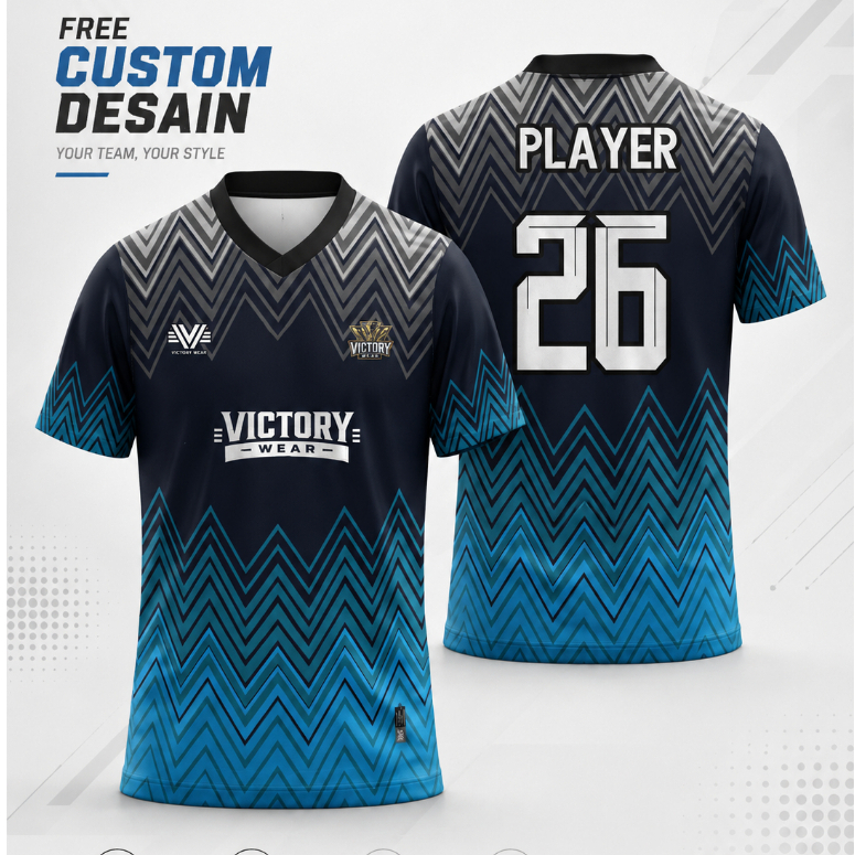 Jersey Biru Hitam Futsal/ Bola/ Voli/ Badminton Full Printing VW003