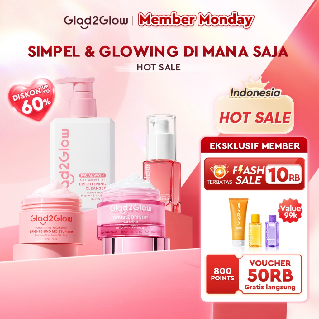 [OUTING SET]Glad2Glow Brightening Niacinamide Tone Up Cream 4in1 Day Cream 4PCS bundle cerah Moistur