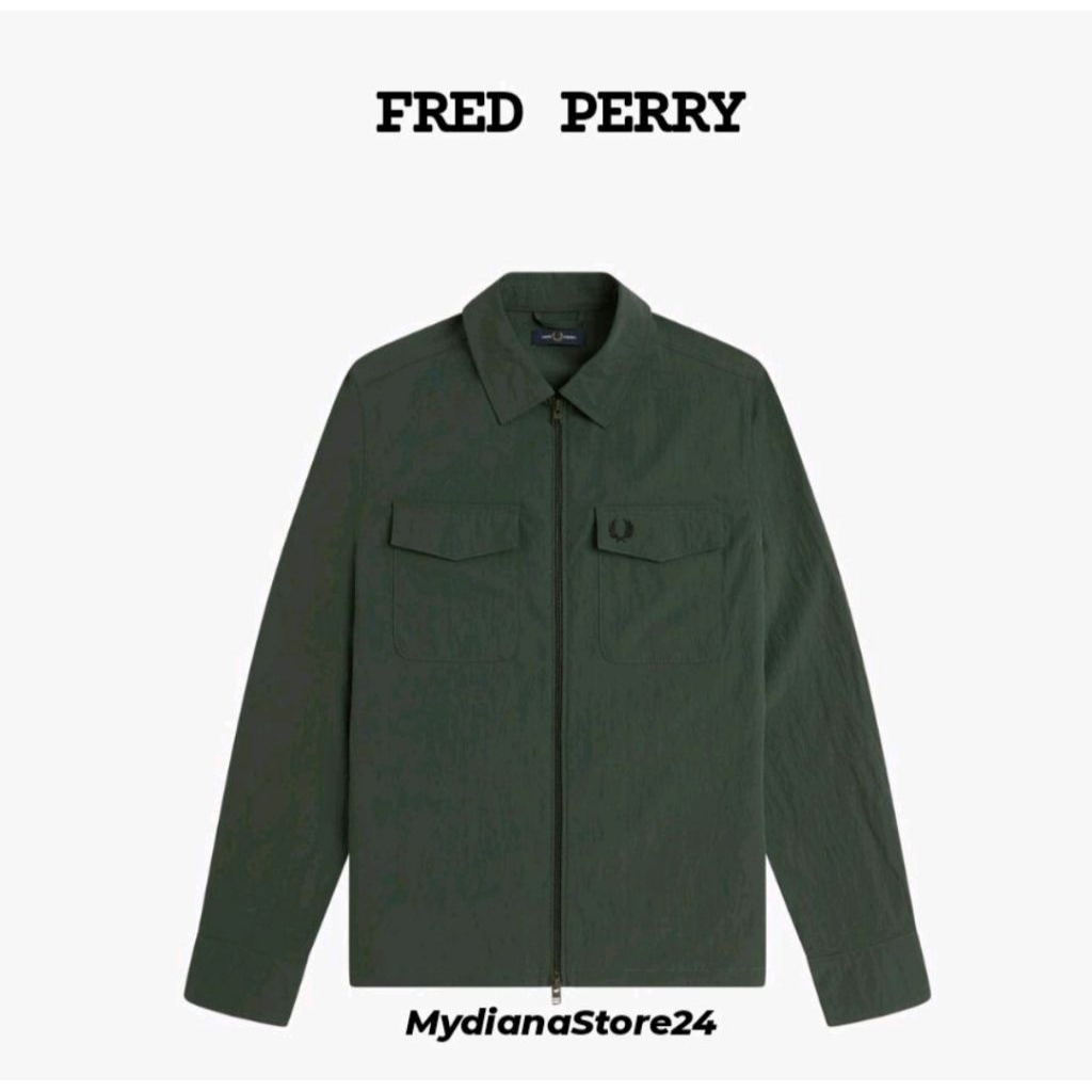 FRED PERRY - FRED PERRY ZIP THROUGH OVERSHIRT - COURT GREEN
