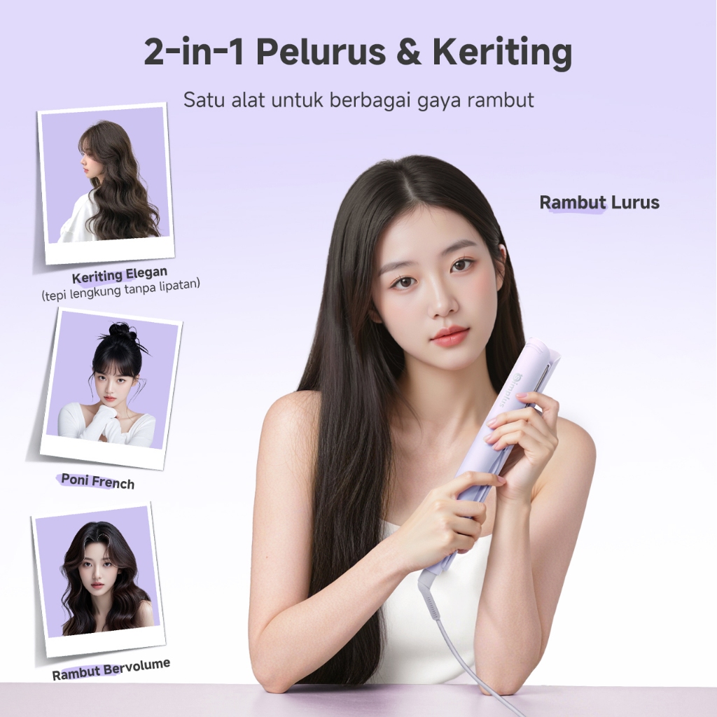 Simplus Catokan Pelurus & Pengeriting Rambut 2-in-1 Mini Desain Portabel