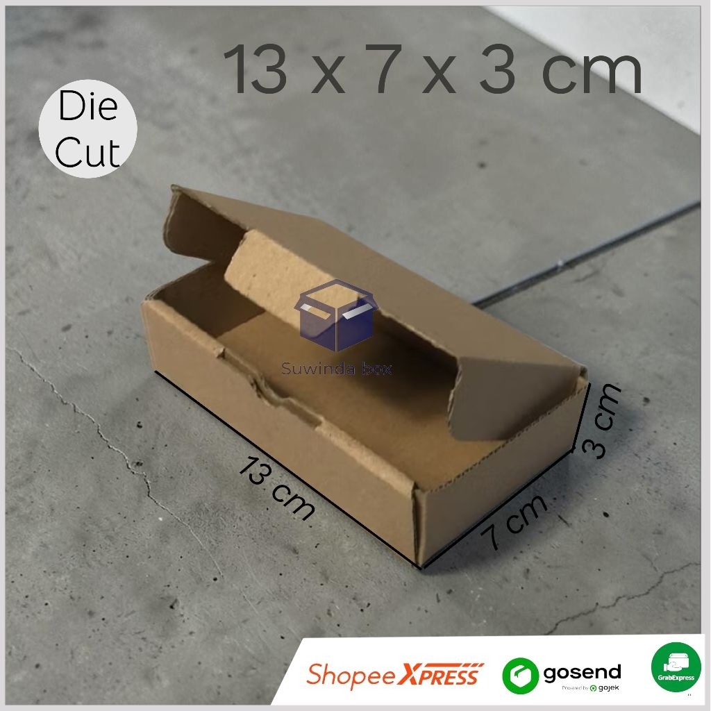 kardus ukuran 13x7x3 cm karton box die cut polos