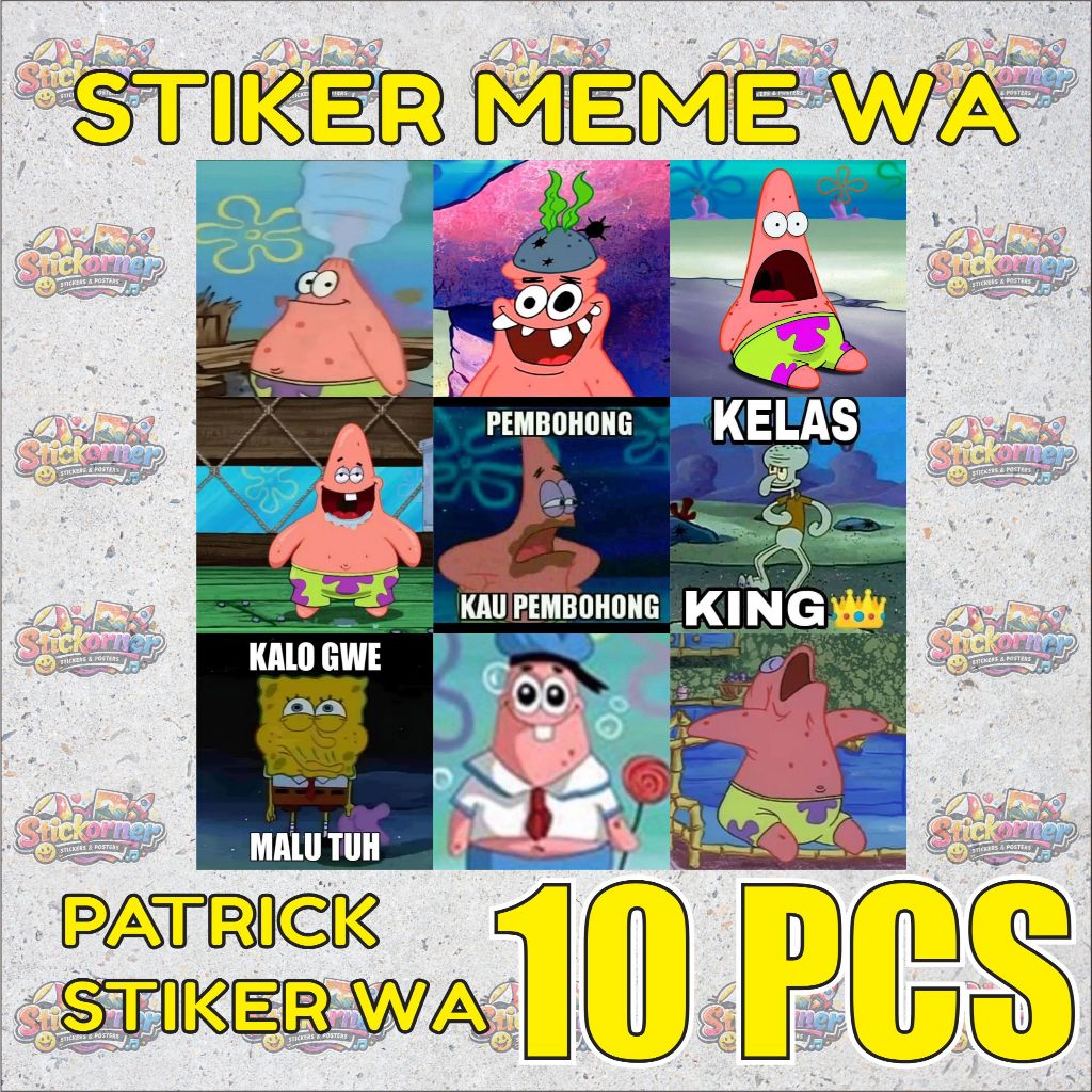 Stiker Meme WA 10pcs Patrick Jomok Kucing