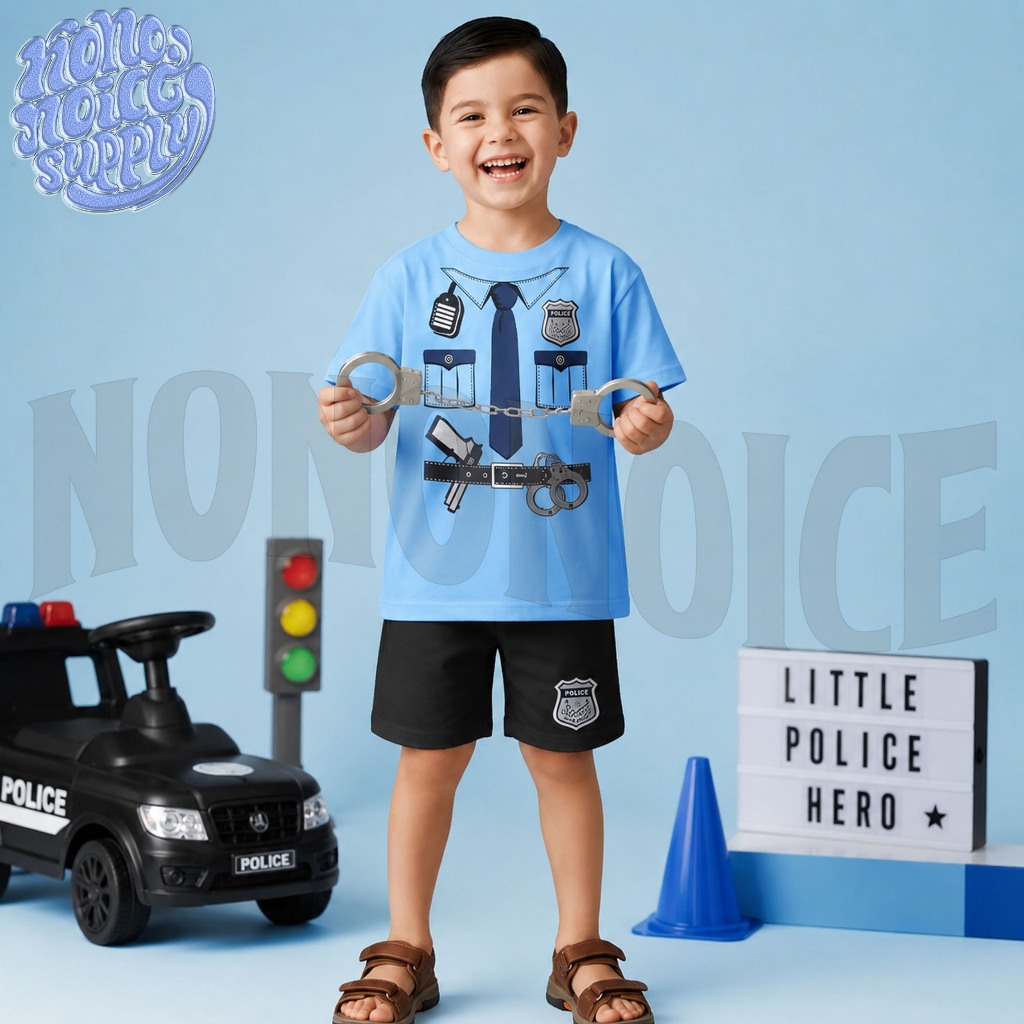 Setelan Kaos Anak Kostum Polisi / Baju Celana Pendek Setelan Anak Police Costume Baju Anak Polisi