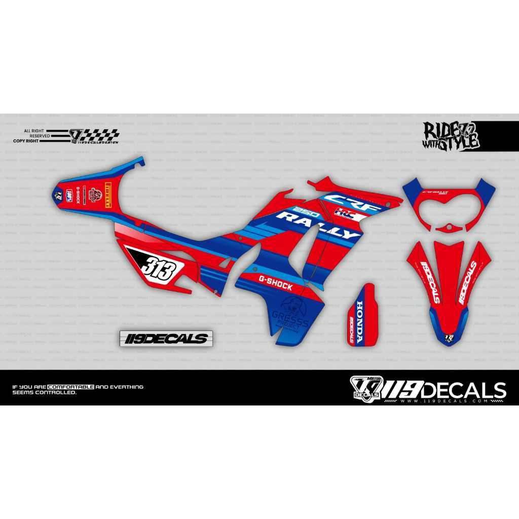 Stiker Decal 119 DECALS untuk CRF250 Rally, KLE500, CF Moto 450
