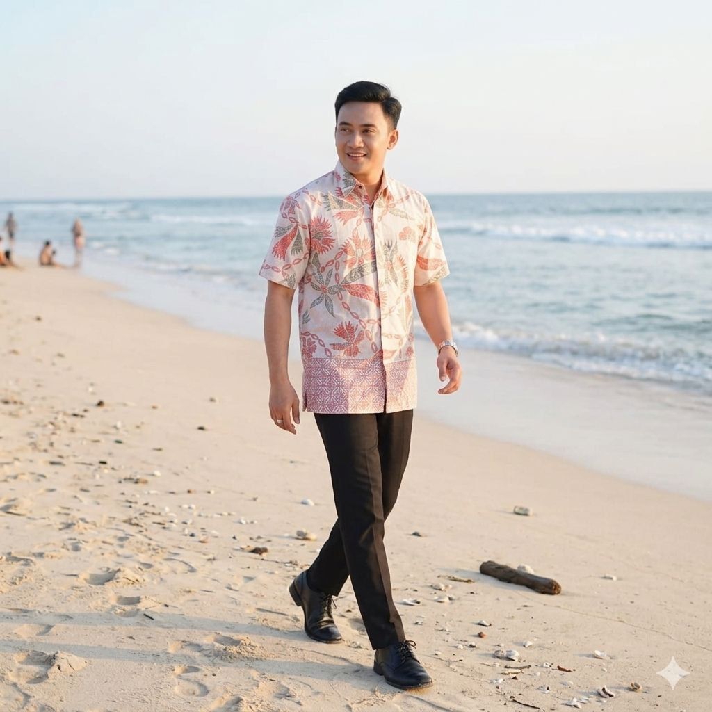 KEMEJA BATIK ATASAN PRIA - BATIK PRIA LENGAN PENDEK BUNGA
