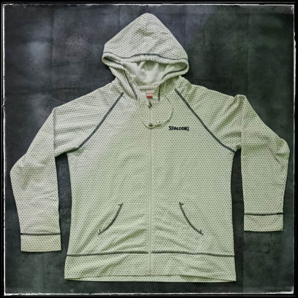 Jaket hoodie cewek vintage bahan katun motif polkadot - Spalding - Size L to XL