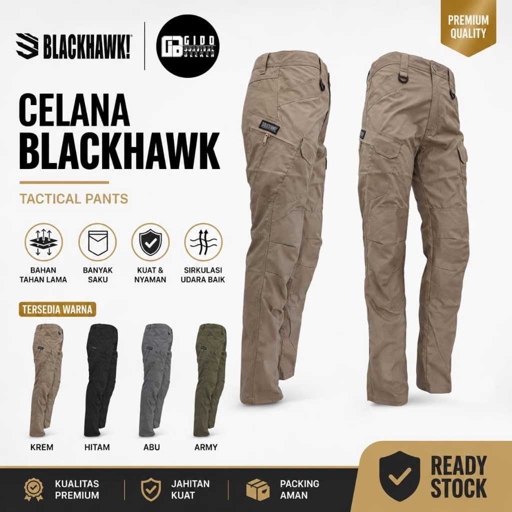 Celana Tactical Blackhawk Original Pria Outdoor Army Cargo Anti Air Premium Bahan Tebal