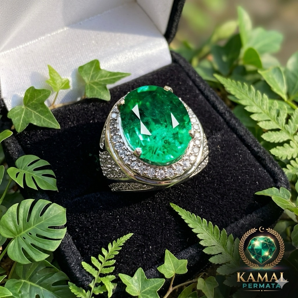 Natural Cincin Batu Permata Emerald Beryl Zamrud Colombia Ring Microsetting