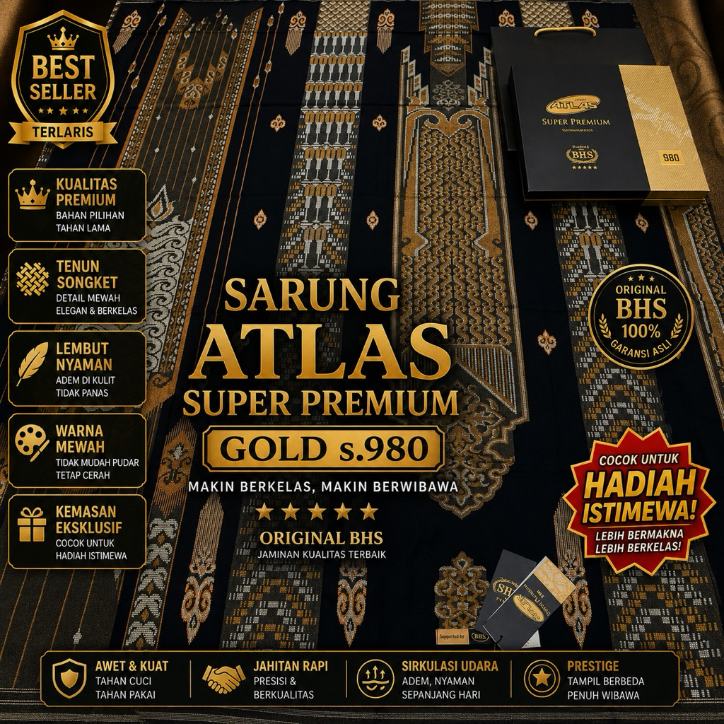 SARUNG ATLAS SUPER PREMIUM GOLD 975|970 & 980 GOLD/SILVER