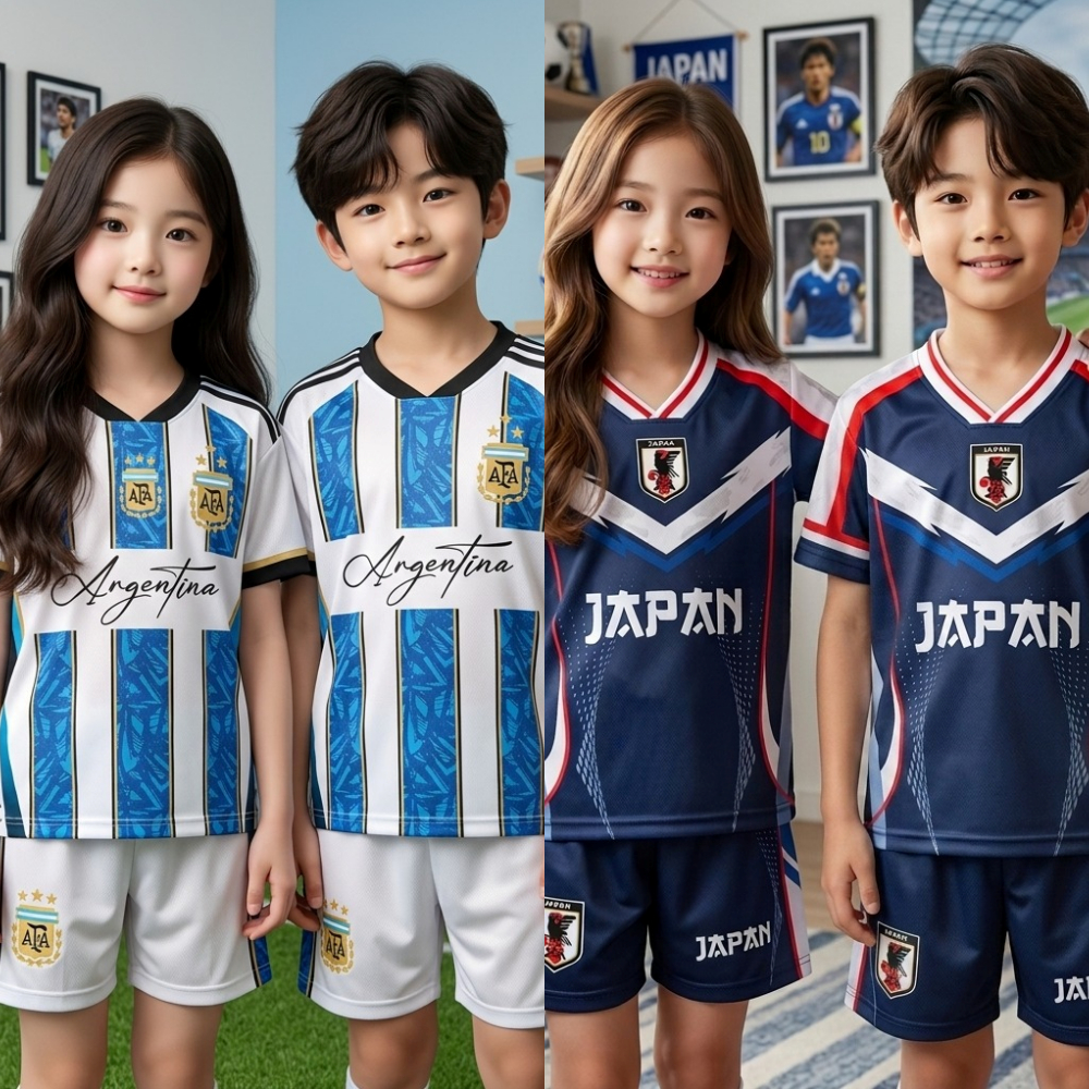 dealshop Setelan Baju Bola Anak Laki Laki Perempuan Usia 2-9 Tahun  Motif Argentina Jepang Brazil Je