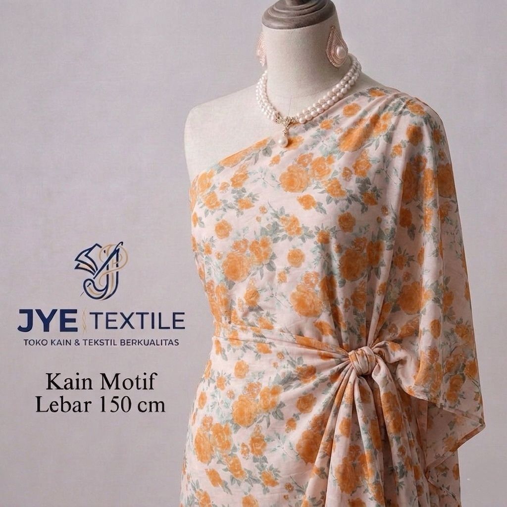 Kain Crepe Motif Bunga Mawar Peach - Bahan Gamis & Tunik Meteran - Kain Shakila / Moscrepe Premium I