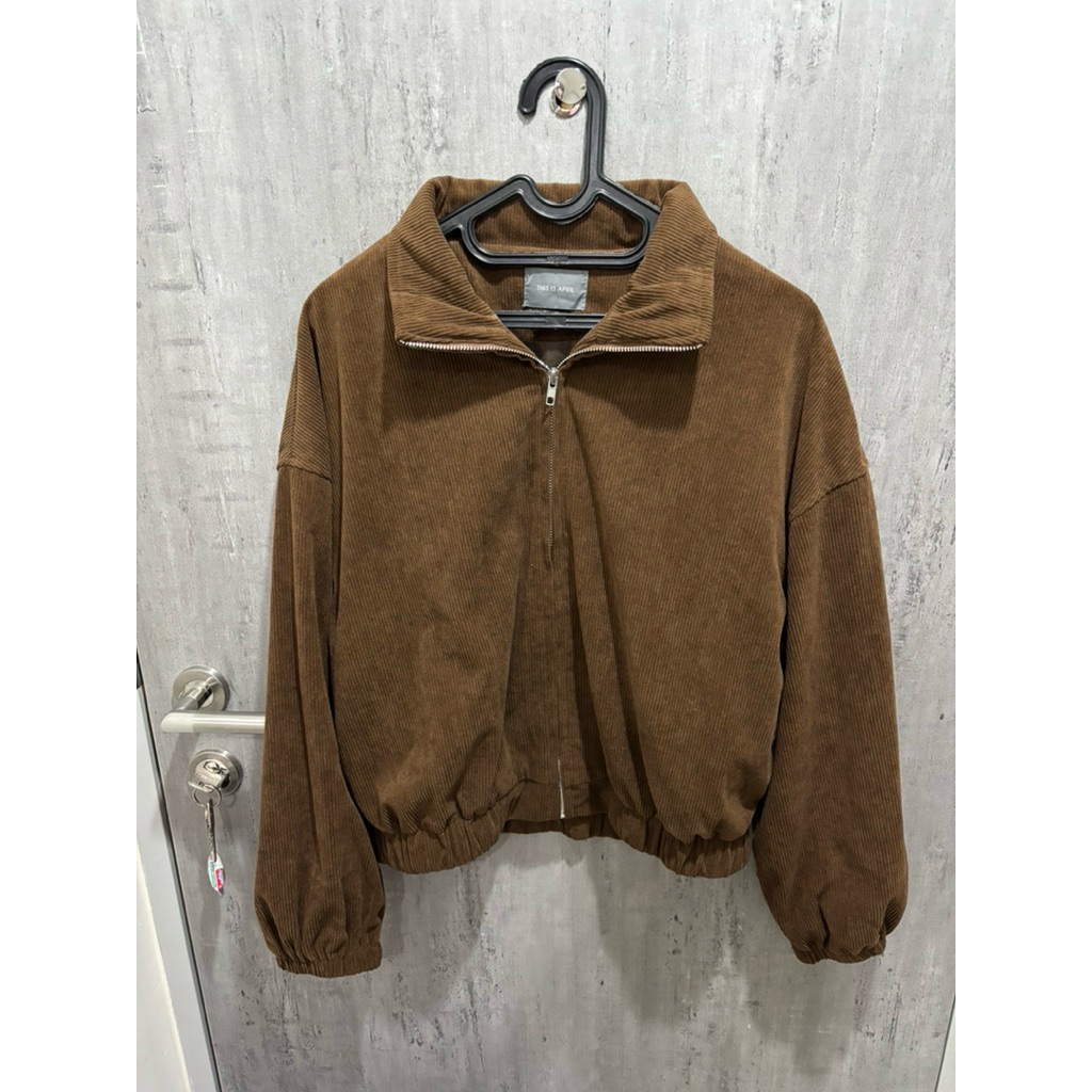 THIS IS APRIL KENNY BROWN OUTER CORDUROY FULL ZIPPER JACKET TOP