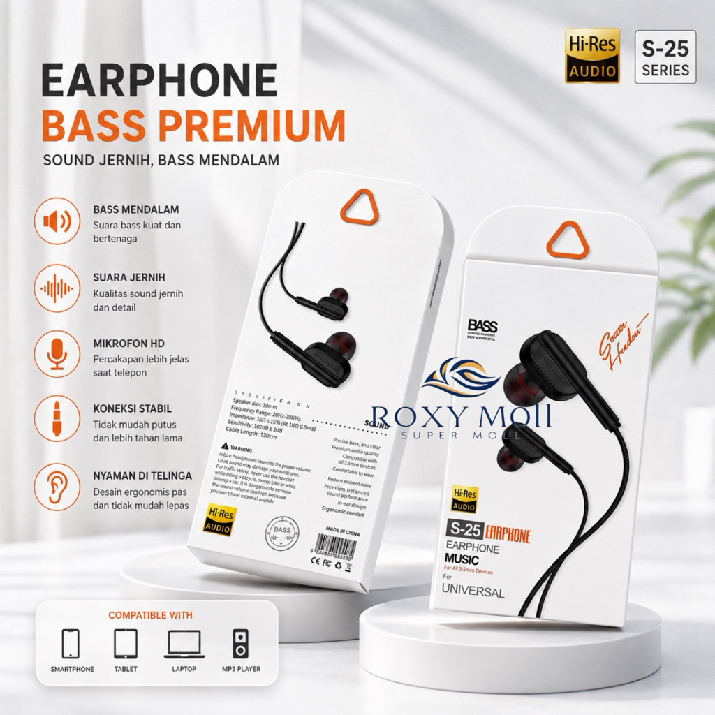 Handsfree S25 Extra Bass Headset S-25 Superbass Stereo Plus Mic [ROXY]