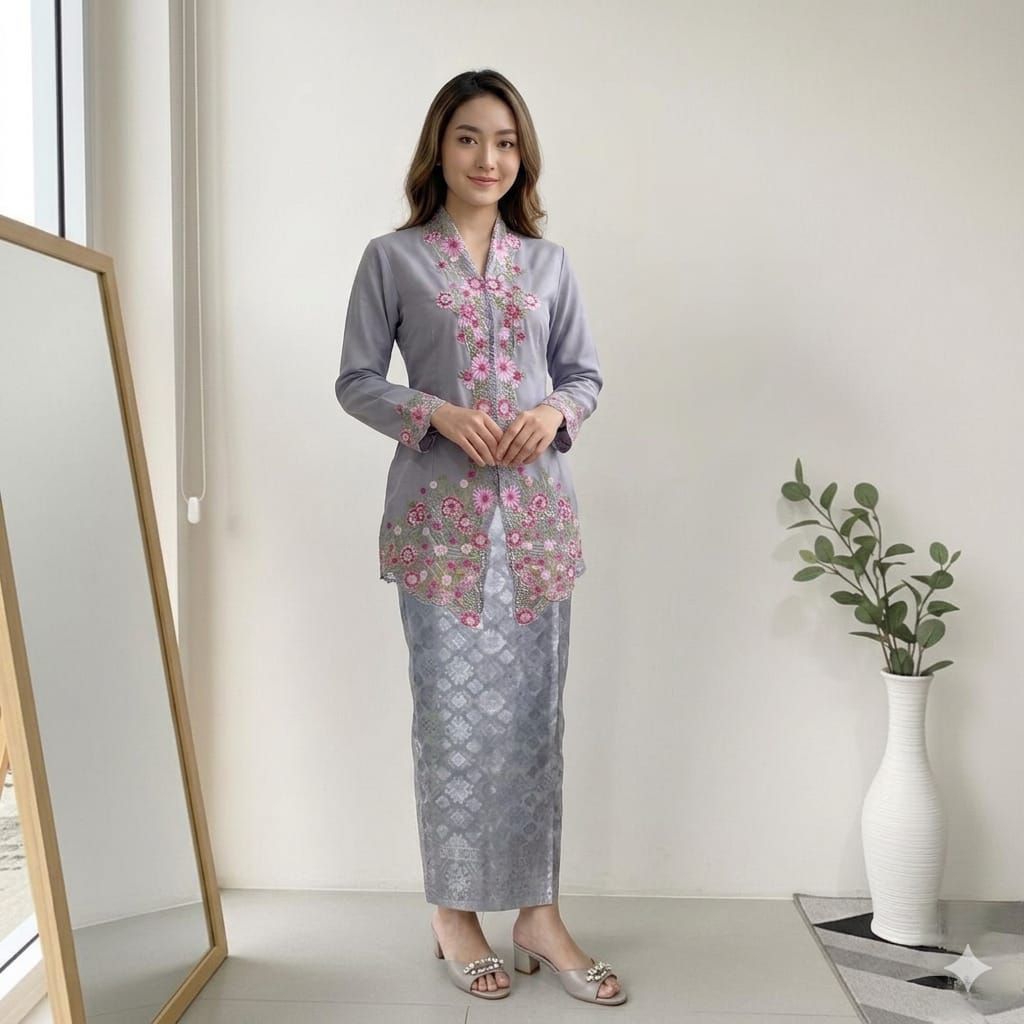 Set Encim Rambat - Set Kebaya Encim Bordir Modern - Set Kebaya Modern Rok Songket
