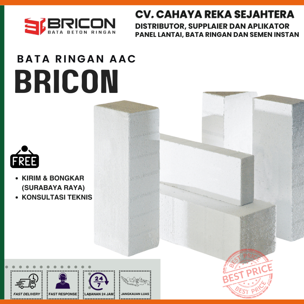 Hebel Bata Ringan Bricon AAC Per Rit - Kirim Jawa Bali NTT NTB & Luar Pulau