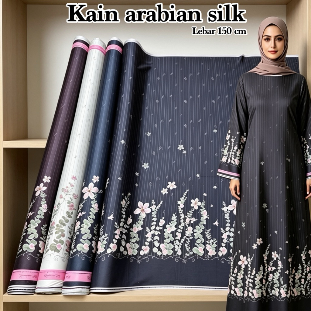 kain arabian sutra silk premium import motif mewah terbaru baju pesta gamis bridesmaid sarimbit coup