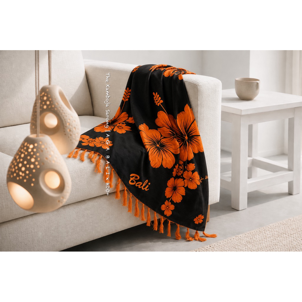 Kain Bali Sarong Tebal 175cm Summer Series - Kamboja Grade A Orange. Home Dress Bali