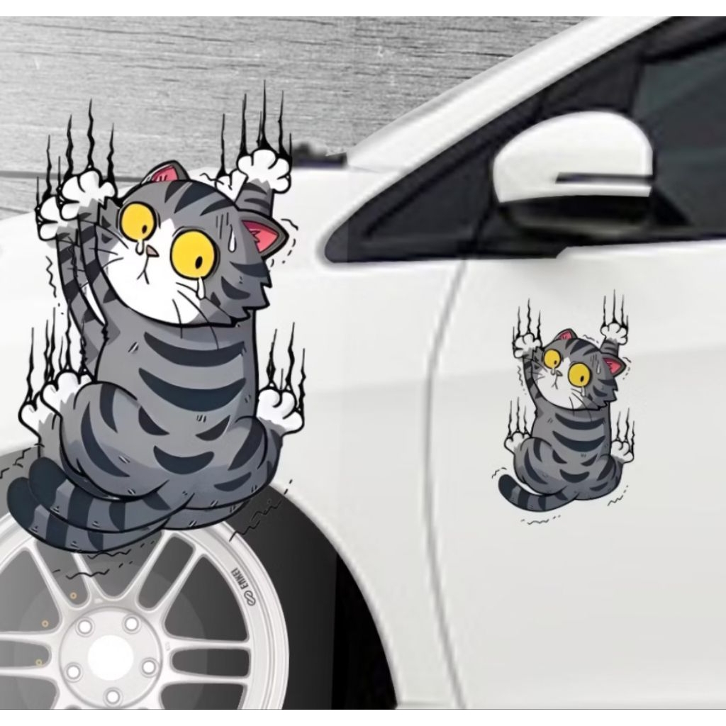 stiker kucing manjat viral lucu tahan panas untuk motor dan mobil