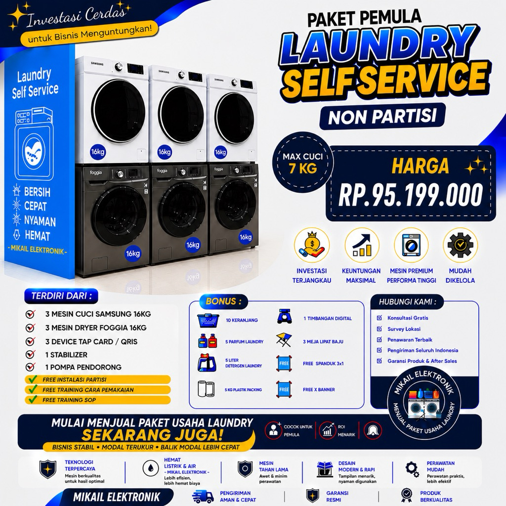 PAKET LAUNDRY SELF SERVICE MESIN SAMSUNG 16 KG DRYER FOGGIA 16KG SET