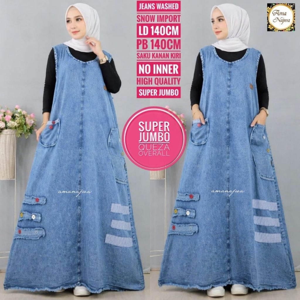 LD 140 | LD 120 Overall Jumbo Bahan Jeans Snow QUEZA SUPER JUMBO OVERALL
