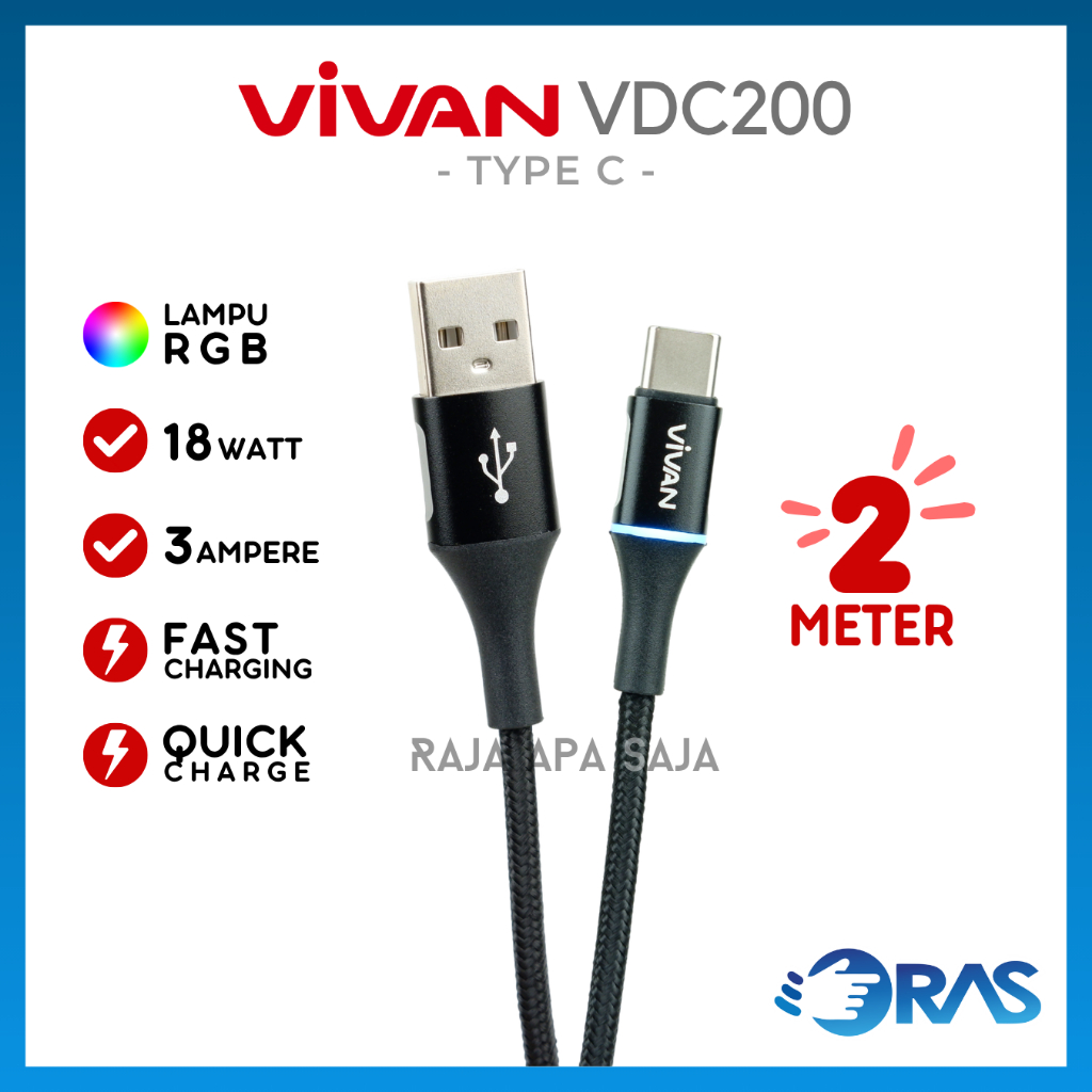 Kabel Data Charger 2 Meter Type C Fast Charging 3A - Kabel Casan Carger Carjer 2M 2Meter Tepsi Taeps