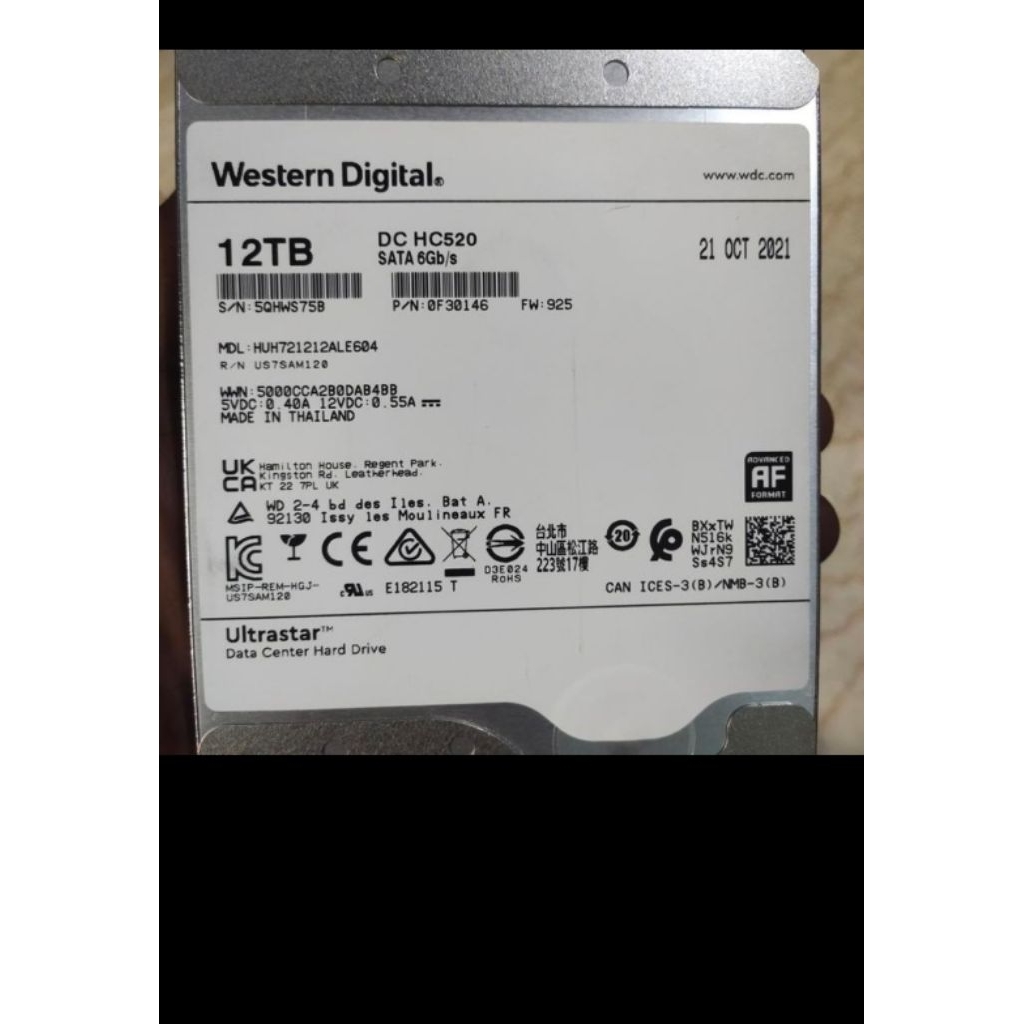 Hdd harddisk wd 12tb. server grade. sentinel 100% health. bukan copotan wd book, bekas server pribad
