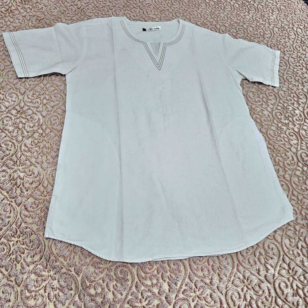 Baju Koko Muslim Pria Bahan Linen adem Kerah V neck uk L