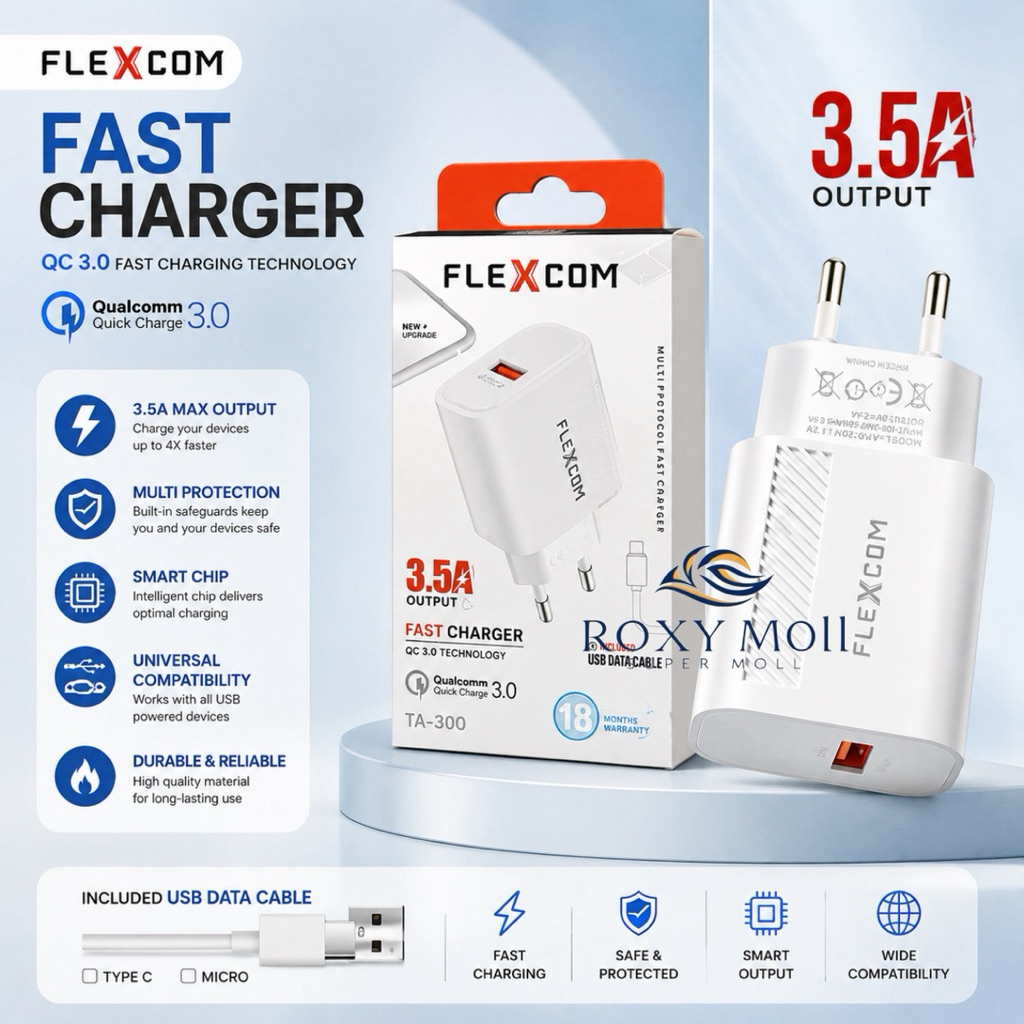 Charger Flexcom TA-300 Micro Dan Type C Fast Charger 3.5A [ROXY]