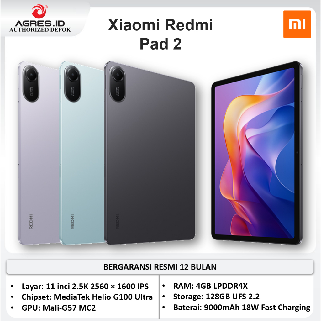 Xiaomi Redmi Pad 2 4GB 128GB MediaTek Helio G100-Ultra 9000mAh Baterai 11 inci 2.5K