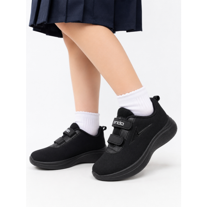 Sepatu Sekolah Anak Cowok Cewek SD SMP Hitam Hitam Perekat Full Hitam
