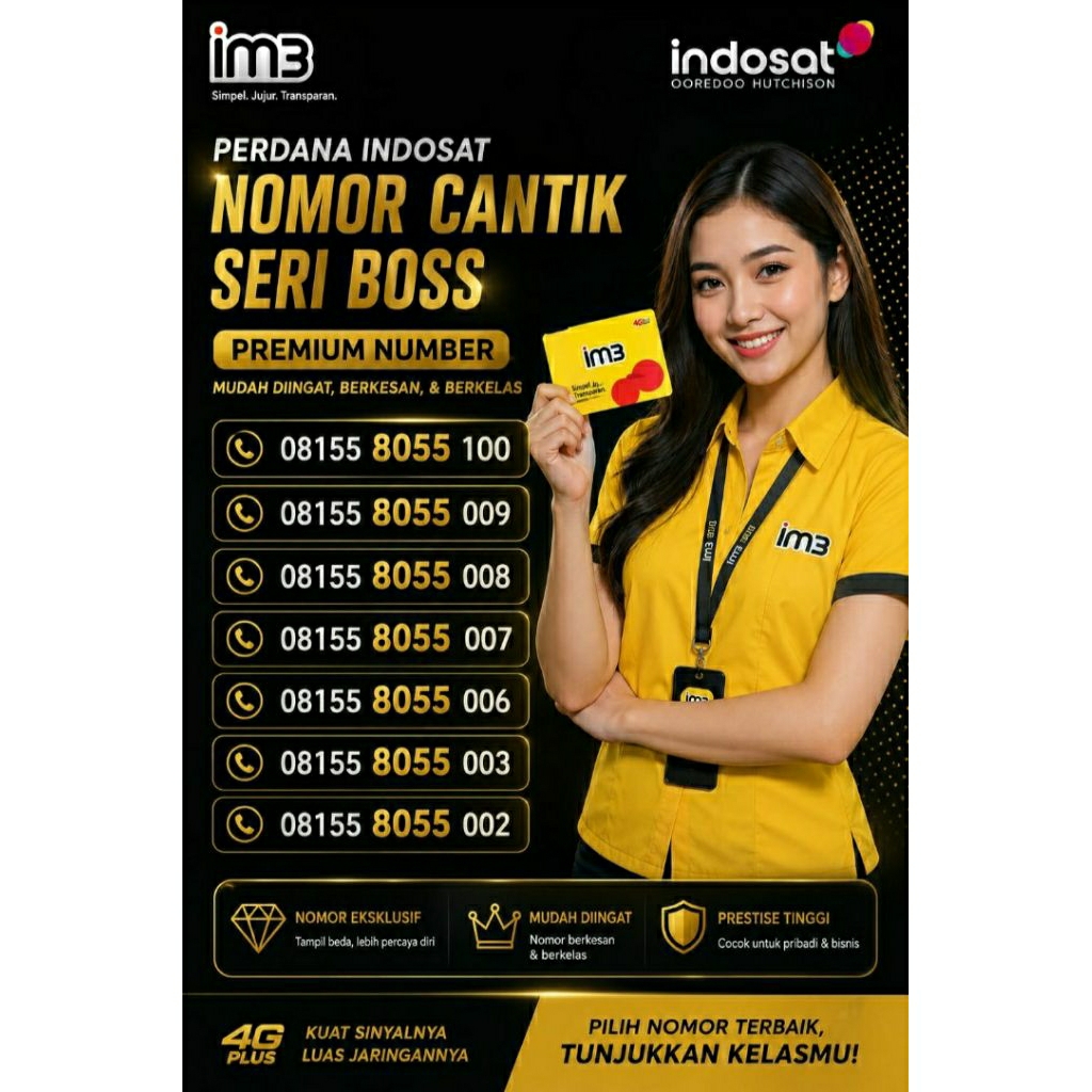 PERDANA INDOSAT IM3 NOMOR CANTIK SERI BOSS 8055 100 009 008 007 006 003 002