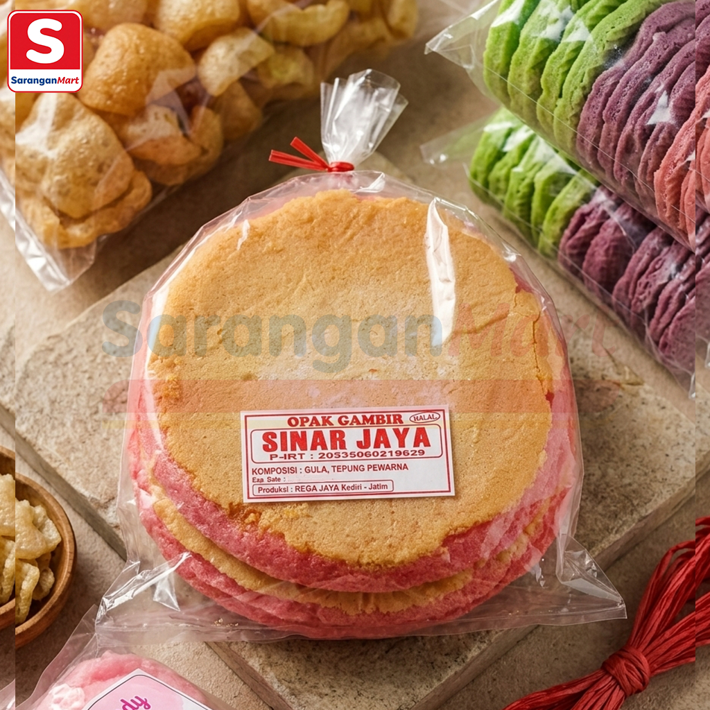 Opak Gambir Sinar Jaya Asli Kediri – Kerupuk Manis Renyah Tradisional Halal Camilan Khas Jawa Timur