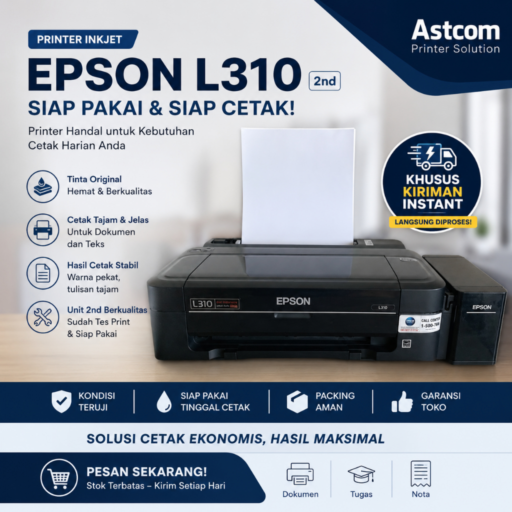 Printer Epson L310 Bekas Original Siap Pakai | Normal Cetak | Khusus Kiriman Instan | Hemat Tinta