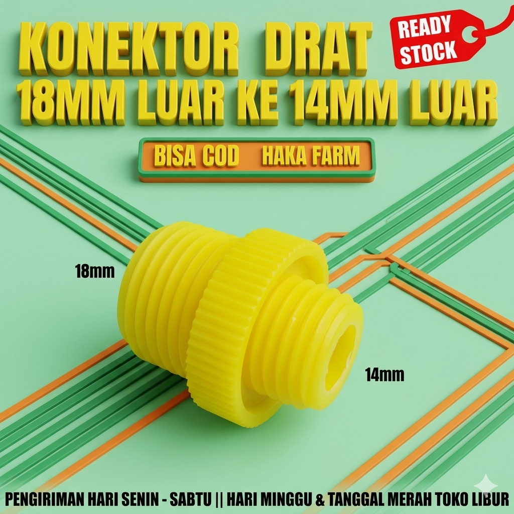 Konektor 18mm Drat Luar ke 14 mm Drat Luar
