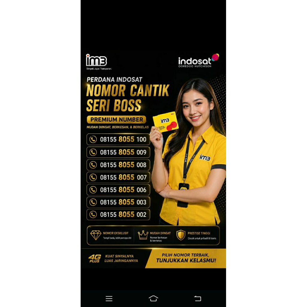 PERDANA INDOSAT IM3 NOMOR CANTIK SERI BOSS 8055 100 009 008 007 006 003 002