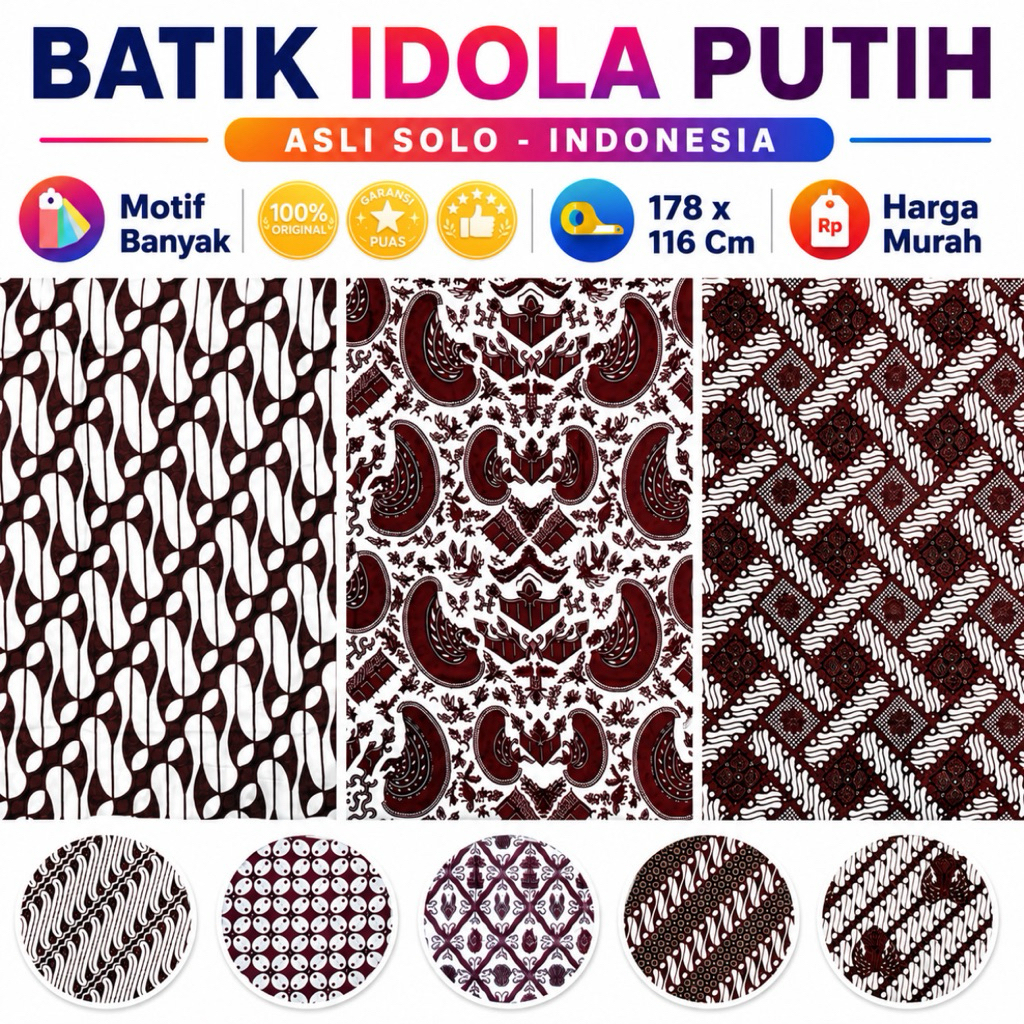 Kain Batik Idola Putih Jarik Samping Sewek Sarung Wanita Pria Dewasa Motif Tenun Murah New Panjang