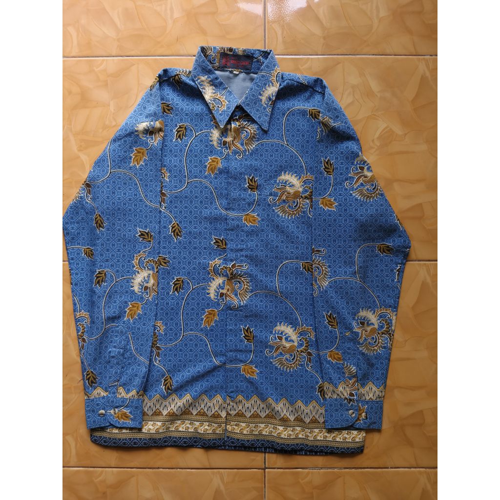 Batik Berpuring Merek Ridho Galih Bahan Sutra Halus Warna Biru Muda Size L Lengan Panjang