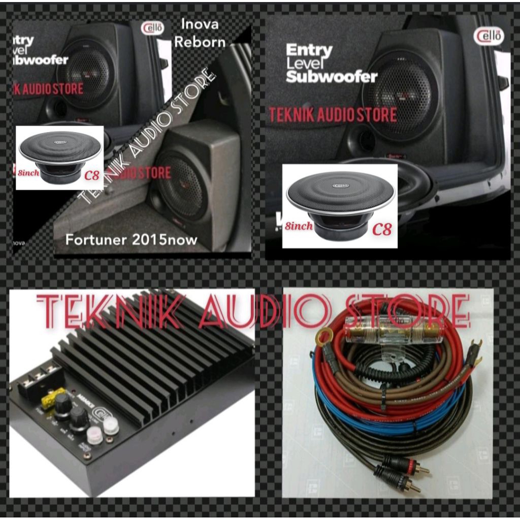 Subwoofer pnp Cello 8inch C8 plus Power Monoblok M8MKll Fortuner dan Mobil Lain