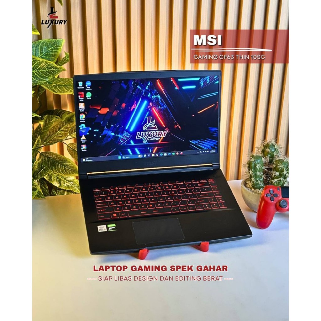 LAPTOP GAMING MSI GF63 THIN 10SC SLIM CORE I5 NVIDIA GTX 1650 SSD 512GB RAM 8GB DDR4 BACKLIGHT SECON