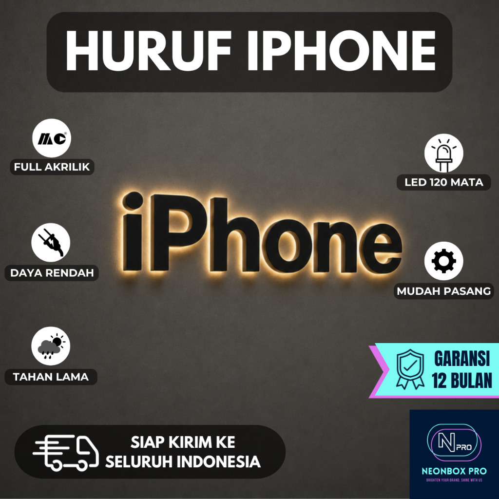 Huruf Timbul iPhone LED Indoor/Outdoor | 3d Letter iPhone | Huruf iPhone LED | Huruf iPhone Menyala