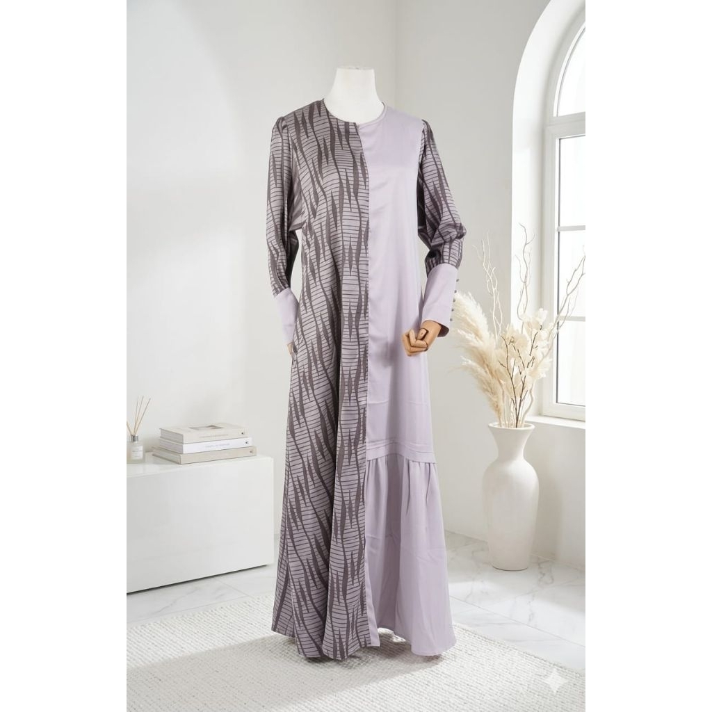 Gamis Armani Silk Premium Motif Abstrak by Khalisa Haura / Dress Silk Kombinasi Mewah / Baju Kondang