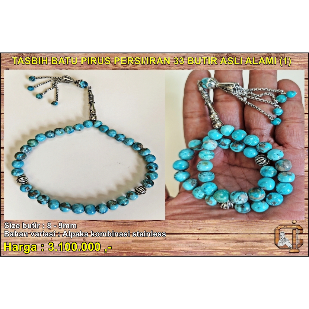 Tasbih batu pirus persia (iran) 33 butir asli alami.
