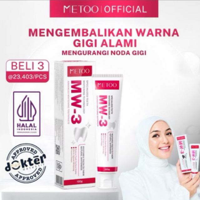 METOO MW-3 Pasta Gigi Pemutih Probiotik - 3 pcs, Memutihkan Gigi Alami